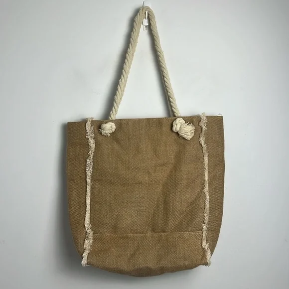 Linen Cotton Beachy Bohemian Anchor Rope Handle Large Beach Bag Market Tote - Picture 6 of 10